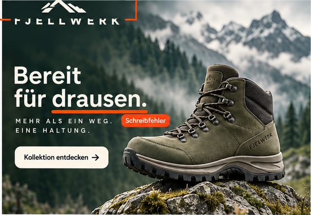 Anzeigenbeispiel mit abgeschnittenem Logo und Schreibfehler